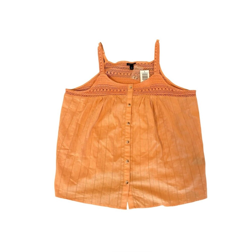 Torrid Button up Embroidered Crochet Tank Cotton Peach Womens Size Large NEW